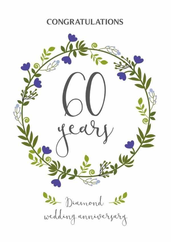 Floral wreath Diamond Wedding Anniversary Card created by One Day in May Design