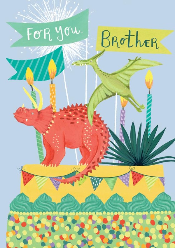 Fun Birthday card for Kids - Dinosaur Cake - For You, Brother created by Louise Tiler