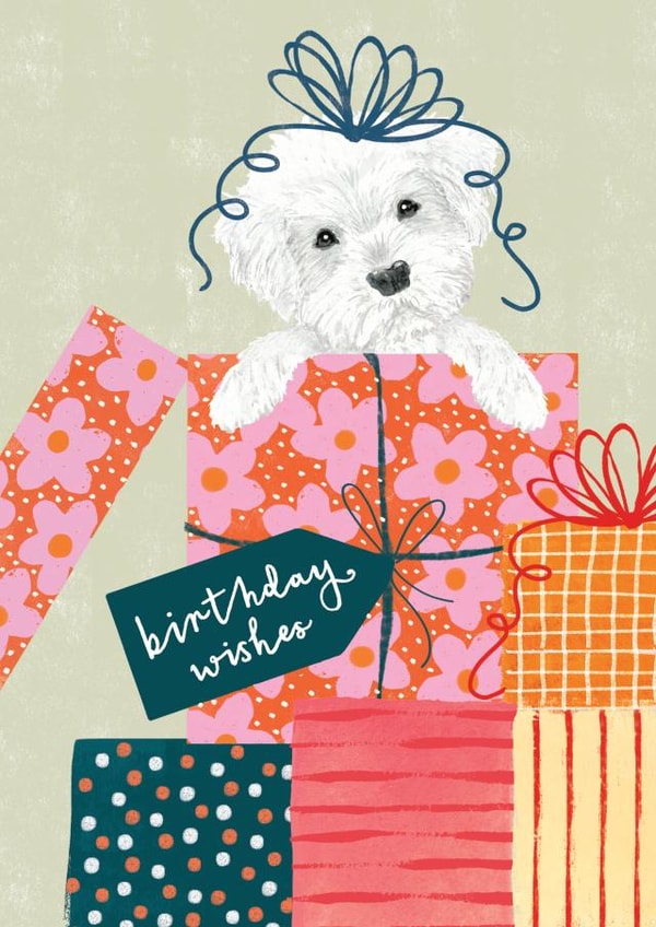 Cute Birthday Card - Dog and Presents - Birthday Wishes created by Louise Tiler