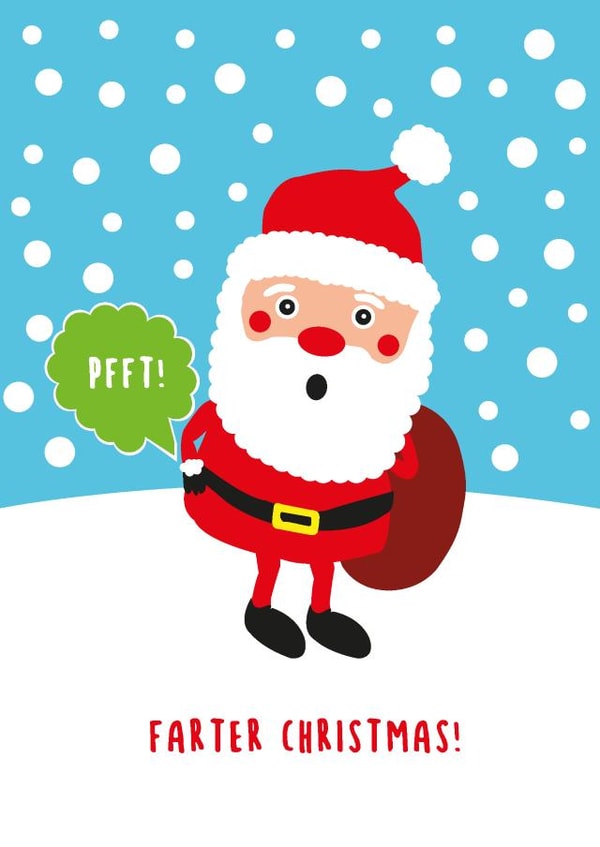 Cheeky farting Father Christmas card created by Sean Cullen