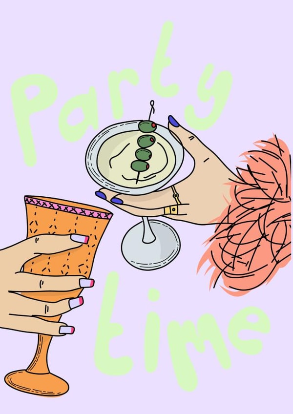 Fun Birthday Card for Friends - Party Time - Drinking - Martini created by Eat the Moon