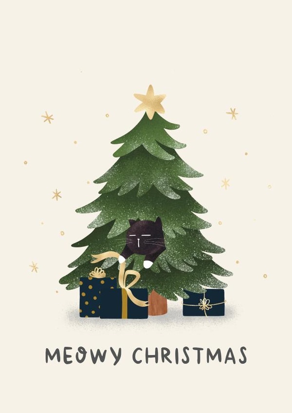 Send this funny cat Christmas card to your love ones and make them smile created by Moonaries illo