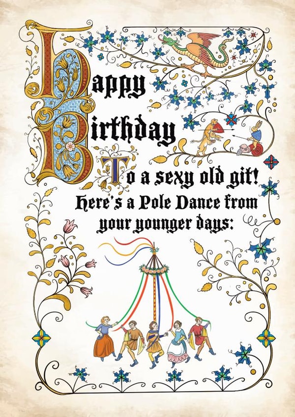 Birthday card for Sexy Partner or Friend - medieval MS style - pole dance created by Cathy Simpson
