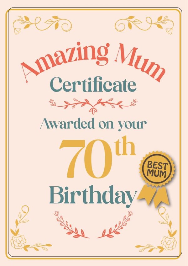 Cute Certificate for your Mum on her 70th Birthday created by Studio Peers