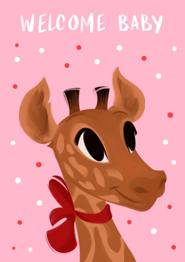 Cute New Baby Pink Card - Giraffe - New Parents Congratulations created by Salomey Draws