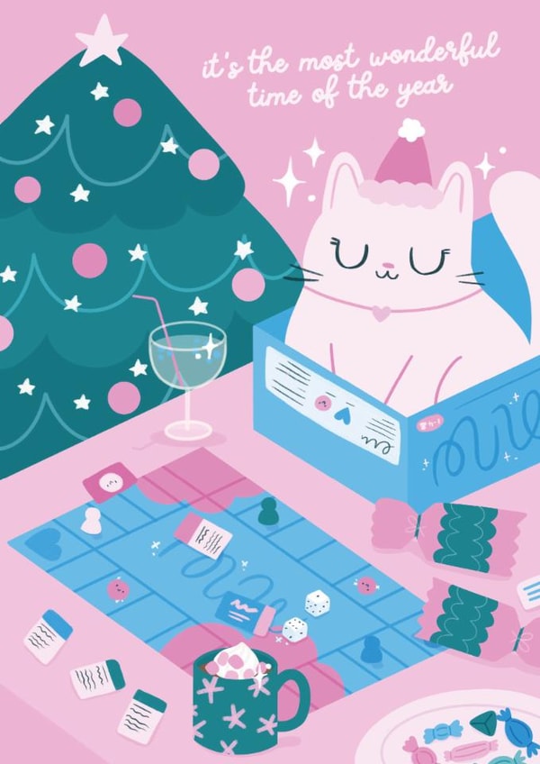 Cute Cat Christmas Card - Christmas Day Table created by Sofini Design