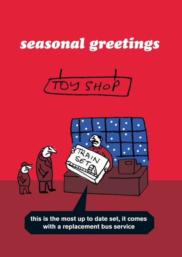 funny seasonal greetings train set card created by Modern Toss