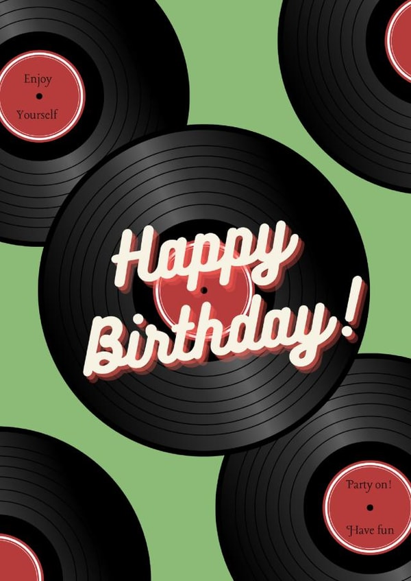 Cool birthday card for family or friend featuring retro vinyl records design. created by Chloe Cochrane Creativity