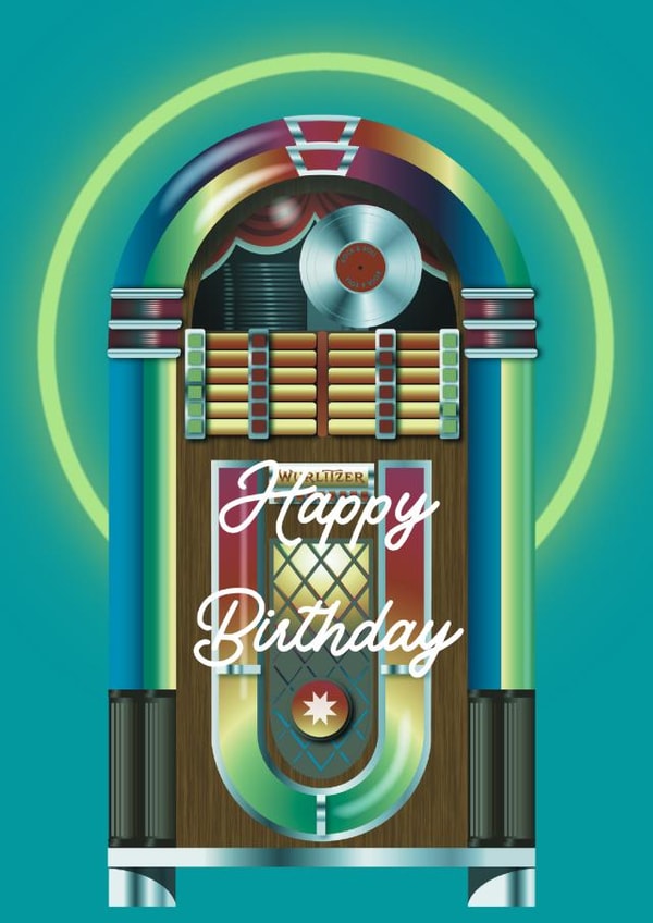 Retro jukebox birthday card created by Chloe Cochrane Creativity