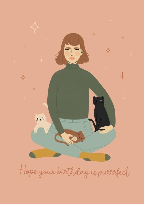 Cute Birthday Card For The Cat Lover In Your Life - It's Purrrfect created by Dani Law Art