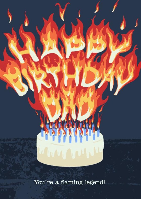 Celebrate your legend Dad milestone birthday with this illustrated cake on fire created by By Big Will Limited