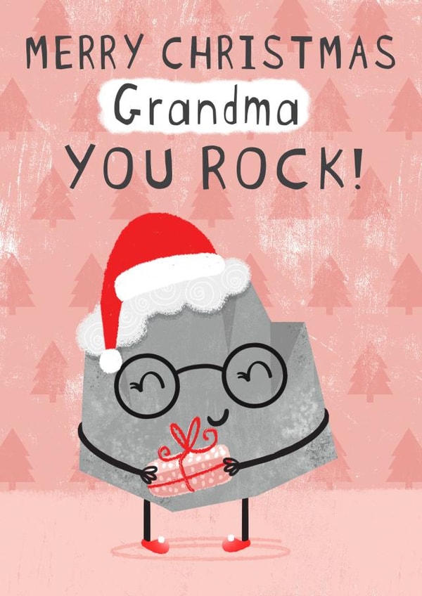 Christmas Card for Grandma -Rock in Santa hat-Merry Christmas Grandma. YOU ROCk! created by Dinky Rouge