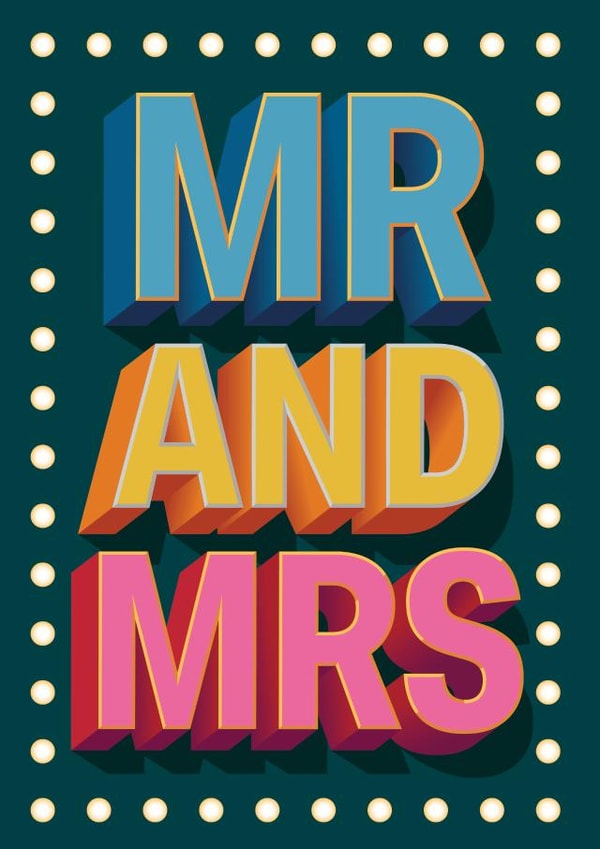 Mr & Mrs retro typographic Engagement, Marriage, Wedding, Anniversary card created by NEEDL designs