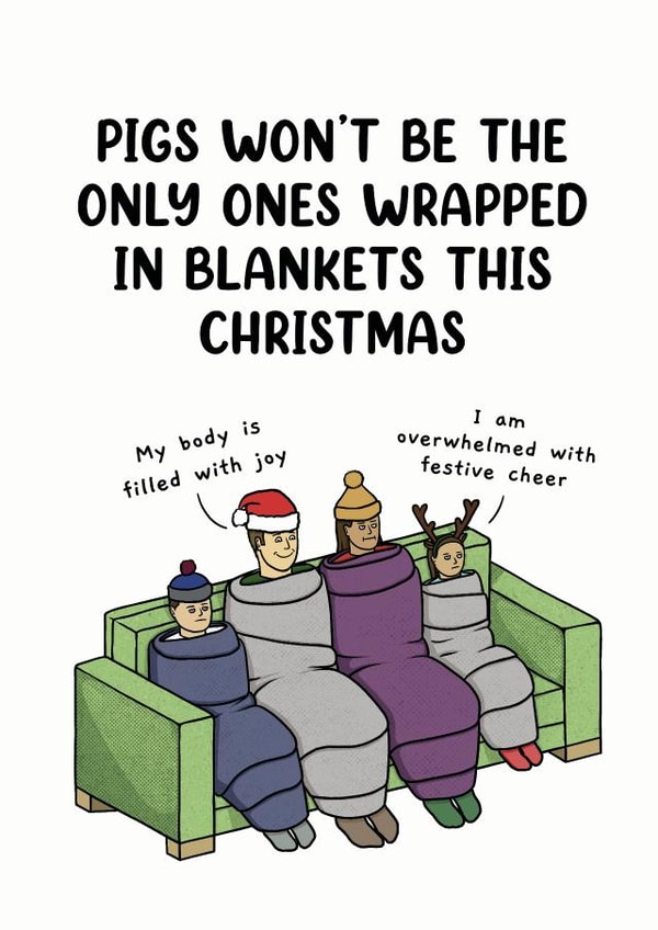 Pigs in blankets Family Christmas Card created by Picardso