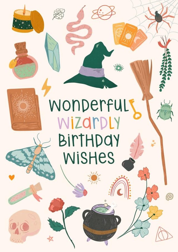 Wonderful Wizardly Birthday Wishes - for kids and adults - witches and wizards created by Lisa Wardle
