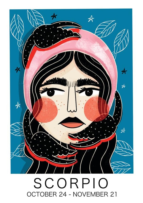 BEAUTIFUL ZODIAC ART CARD. SCORPIO START SIGN. PERFECT CARD FOR HER. created by NICHOLA COWDERY ILLUSTRATIONS 