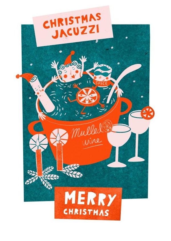 Funny and quirky Christmas Card for family and friends - Christmas Jacuzzi! created by Sima in Stripes