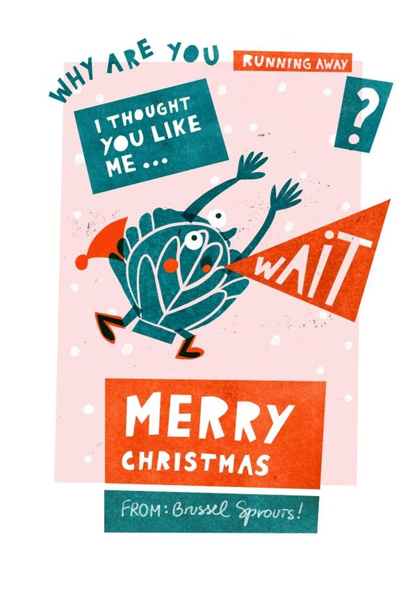 Funny Christmas Card for your loved ones! Brussel Sprouts Merry Christmas. created by Sima in Stripes