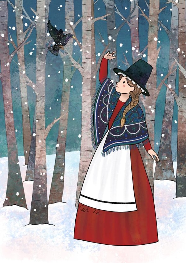 Welsh Lady Christmas card “Branwen” created by Ceri Thomas