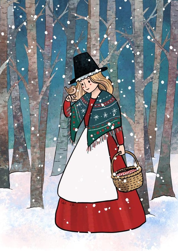 Welsh lady Christmas card “Arianrhod” created by Ceri Thomas