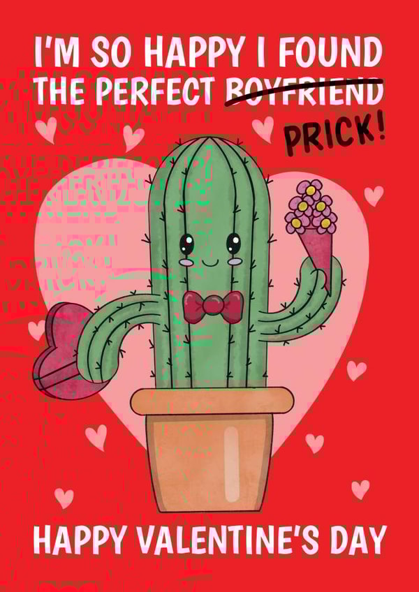 Cheeky Valentine's Card For Boyfriend - Perfect Prick Cactus Pun created by @Cupsie's Creations