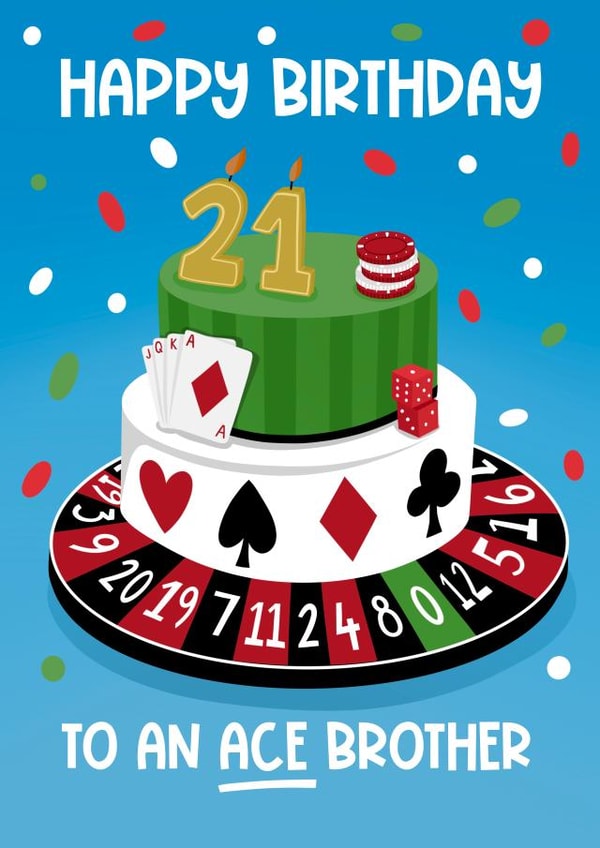 Fun Casino Cake Inspired 21st Birthday Card for Brother created by Running with Scissors