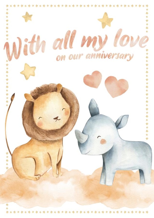 Safari Friends™ Cute Animals, Love Romantic Card for Couples Anniversary Hearts created by Little Rupert