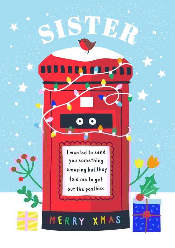 Funny Christmas Postbox Card For Your Sister - Sibling Humour - Silly Xmas Card created by Creative Joy
