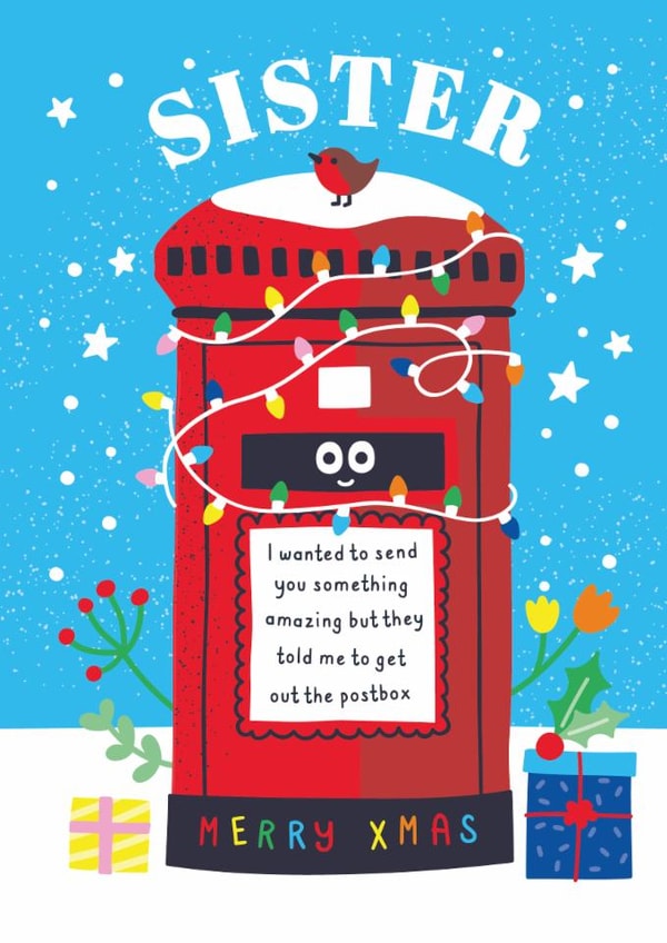 Funny Christmas Postbox Card For Your Sister - Sibling Humour - Silly Xmas Card created by Creative Joy