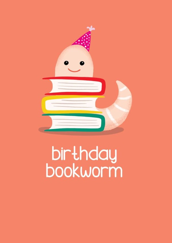Books Birthday Card - Cute Reading Book Worm - for Library Lover created by Bev O'Connor || @oconnordesign