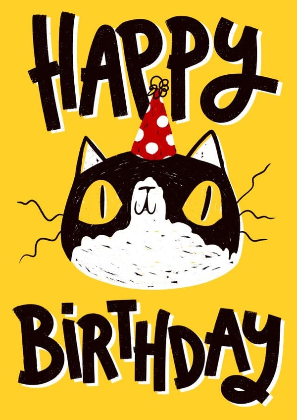 Happy Birthday fun and cute kitty cat birthday celebration card created by Natasha Maria