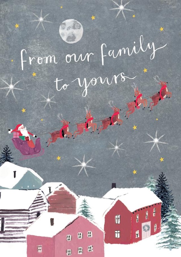 Christmas Card - Santa On His Sleigh - Village Scene - From Our Family To Yours created by Louise Tiler
