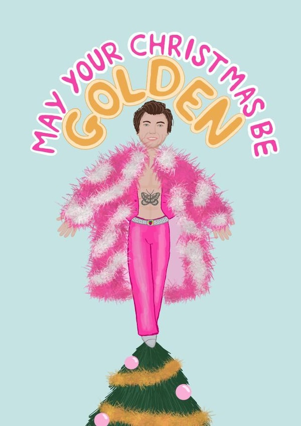 Christmas card - Harry styles - golden - sister Christmas created by Verity sparks