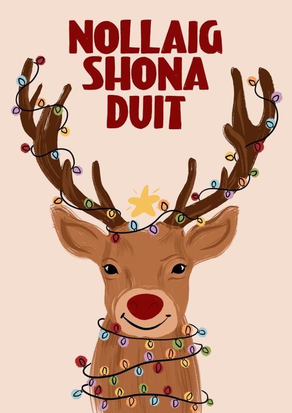 Cute Christmas Card in the Irish language for friends and family - Rudolf created by @Niamheile_Design