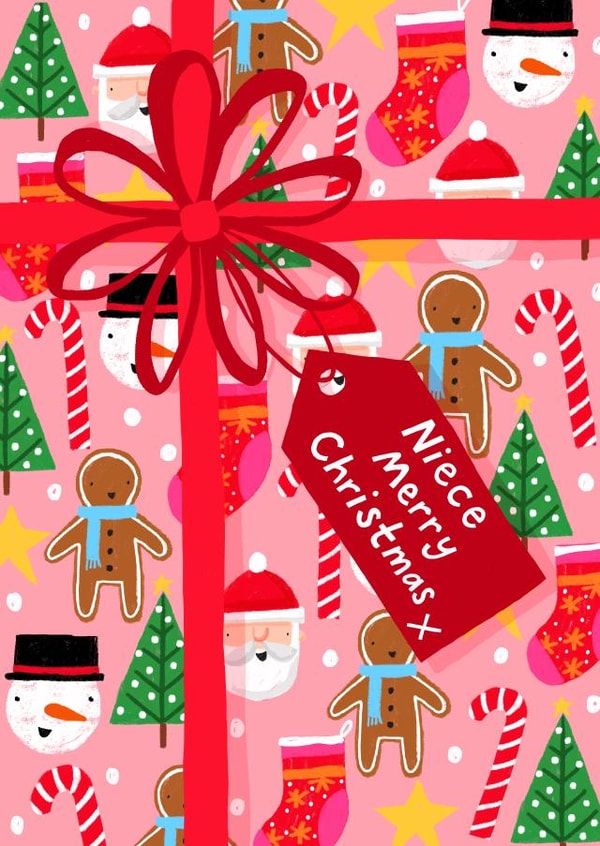 Cute And Colourful Wrapped Christmas Present Card For A Lovely Niece created by Nicola Watson