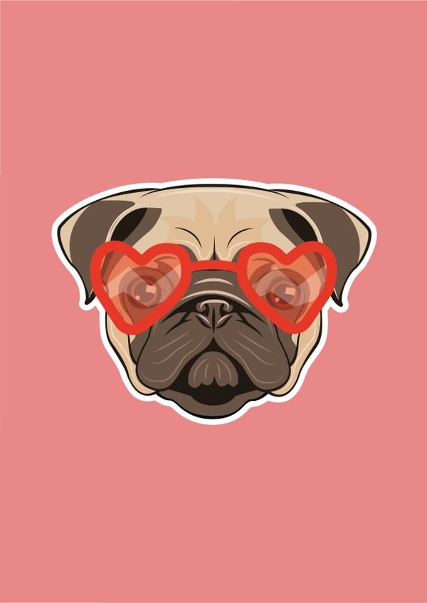Pug with Heart-Shaped Glasses - Cute Funny Card created by Bumble & Tinks