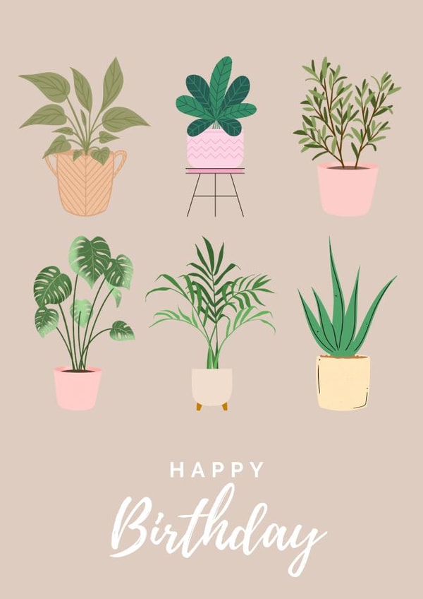 Cute aesthetic birthday card for plant lover created by Savv-E Designs
