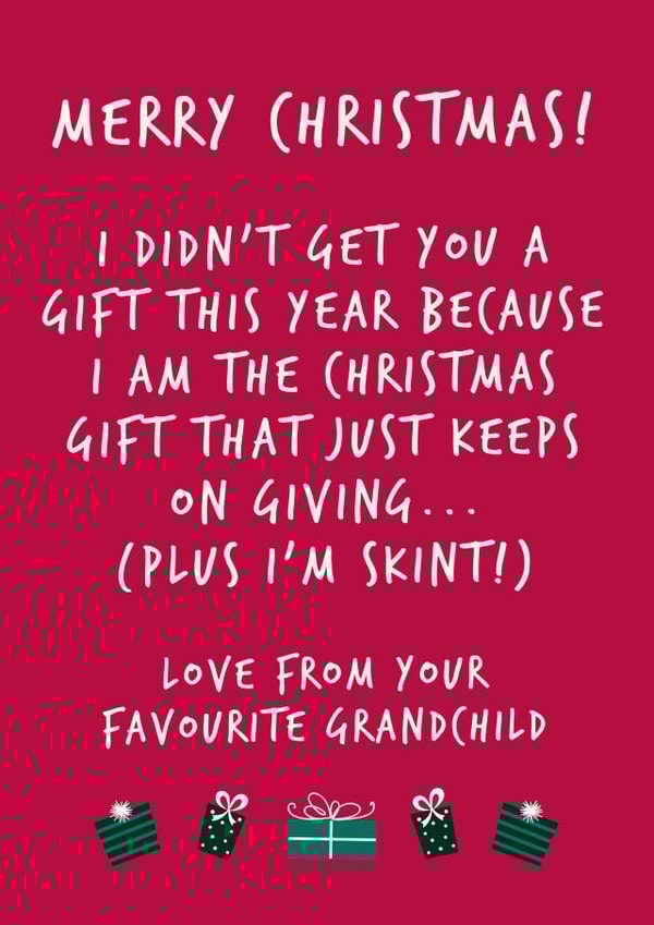 Funny Christmas Card For Grandparents - I'm Skint! created by Fifi Designs