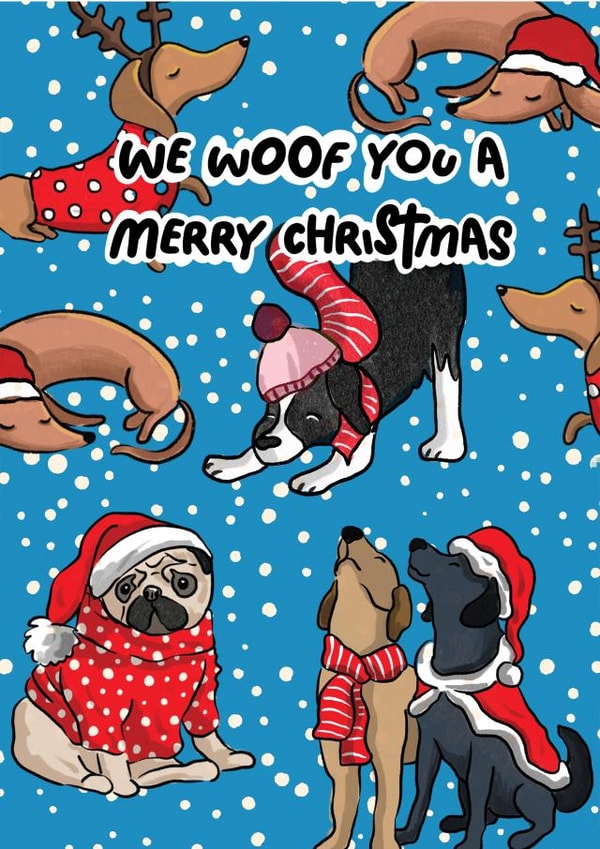 Cute Christmas dog card - We Woof You a Merry Christmas created by Cake and Crayons