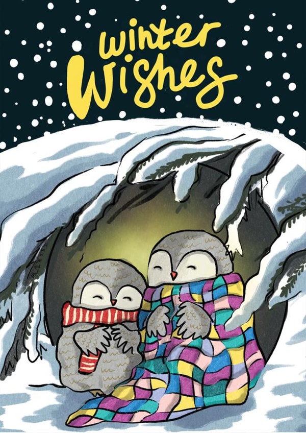 Cute owl Christmas card - Winter Wishes created by Cake and Crayons