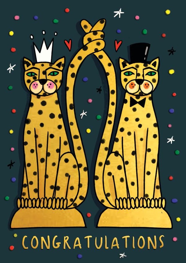 FUN CONGRATULATIONS WEDDING CARD. TIGER CANDLELABRAS. FOR THEM. created by NICHOLA COWDERY ILLUSTRATIONS 
