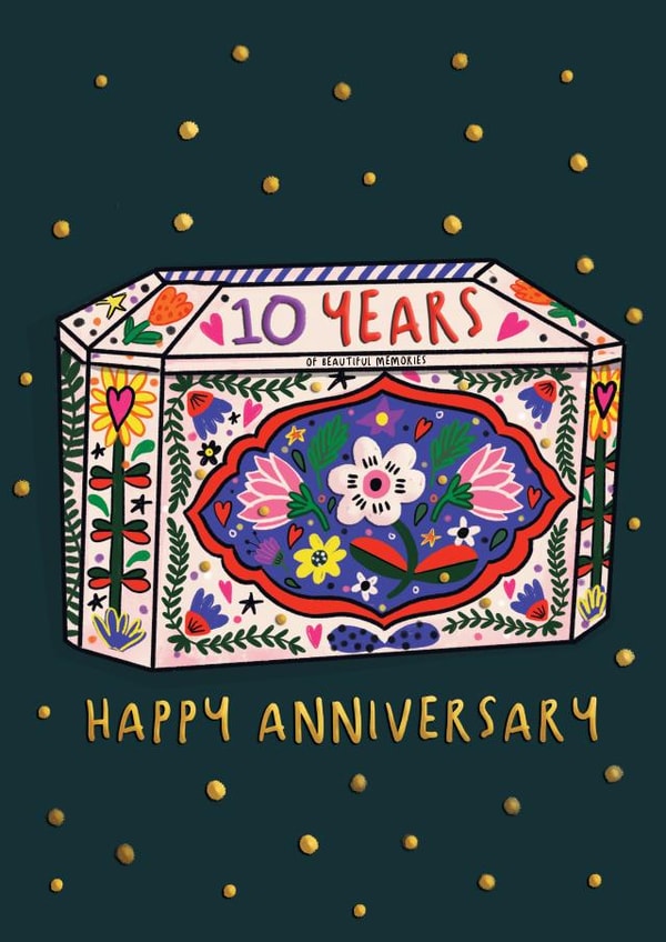 BEAUTIFUL 10 YEAR ANNIVERSARY MEMORY TIN CARD. FOR THEM created by NICHOLA COWDERY ILLUSTRATIONS