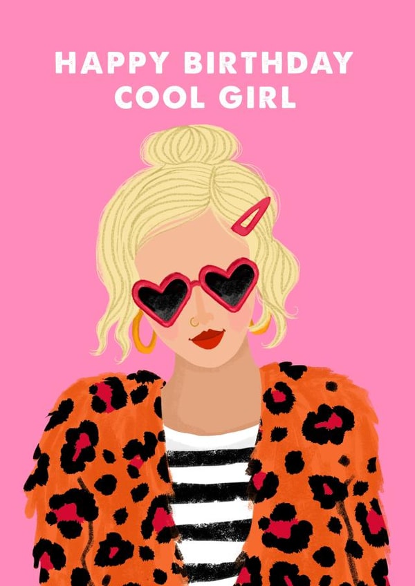 Cute birthday card - cool stylish fashion girl - happy birthday cool girl created by The Jaunty Cocoon