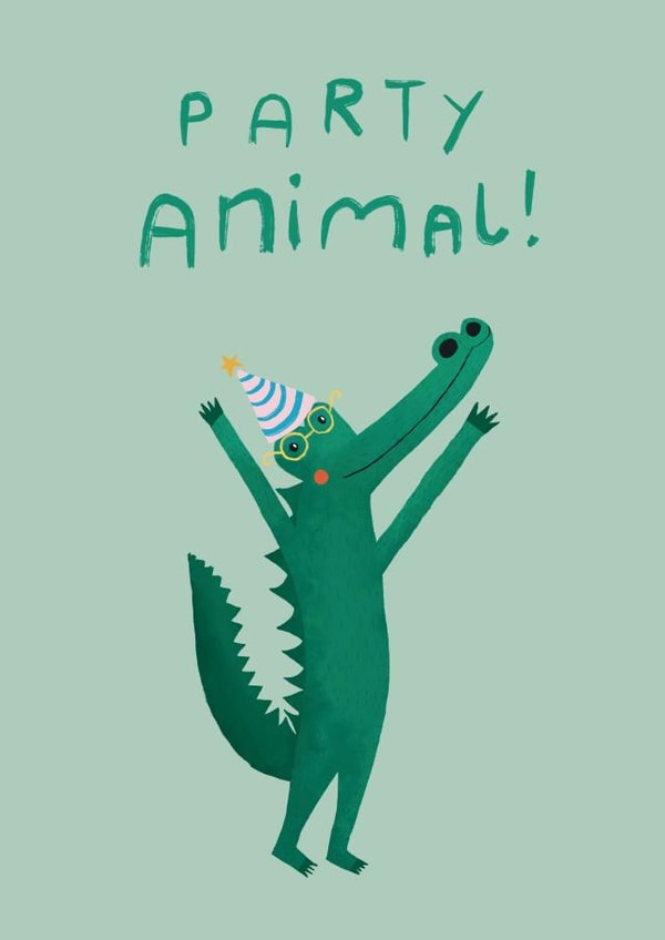 Cute Birthday Card for Kids - Happy Crocodile - Party Animal! created by Claire Prendergast 