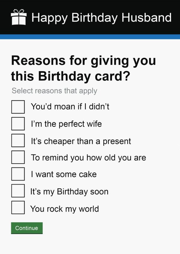 Husband Birthday Card | Cheeky | Funny | Government Gateway Form created by Pottsy Prints