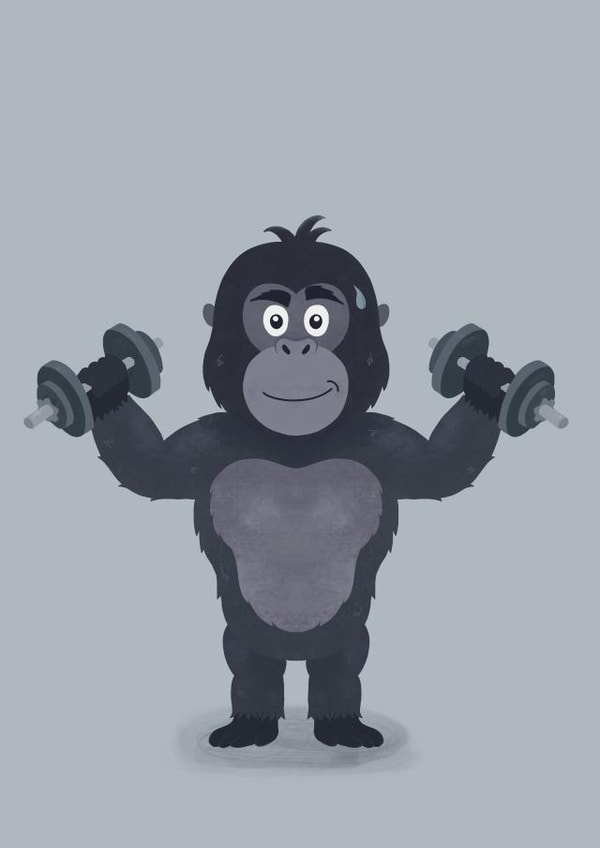 A gorilla pumping iron created by Shannon Flynn