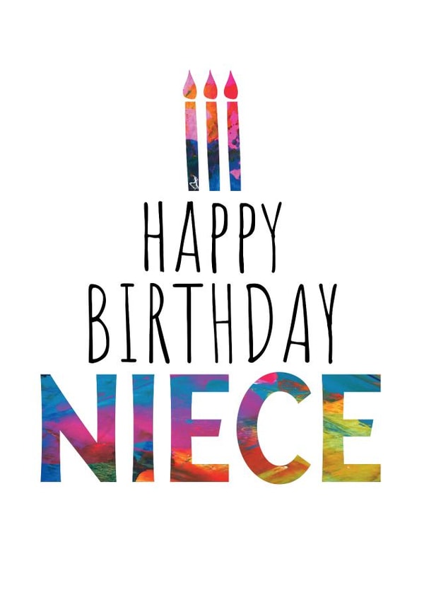 Modern Birthday Card for your Niece - Birthday Cake and 3 candles created by size3art