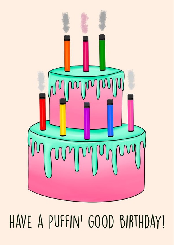 The perfect birthday card for a vape smoker! Have a puffin' good birthday created by Poppy & Mabel