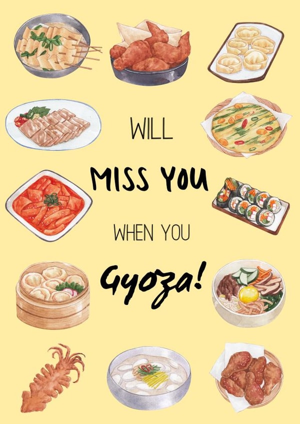 Fun, Good Luck Leaving Card for Friends and Family - Asian food Miss You created by Sarah Moffatt