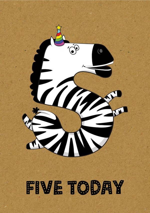 KIDS AGE 5 ZEBRA BIRTHDAY CARD created by TACHE